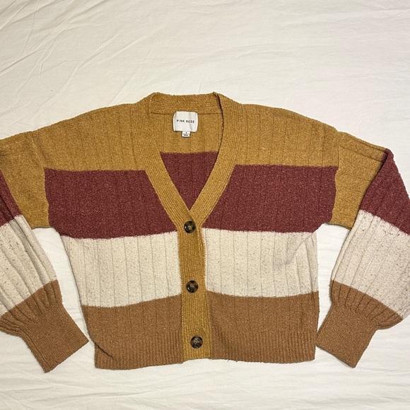 Pink Rose Sweaters - Pink Rose Mustard Burgundy Cream Tan Cardigan